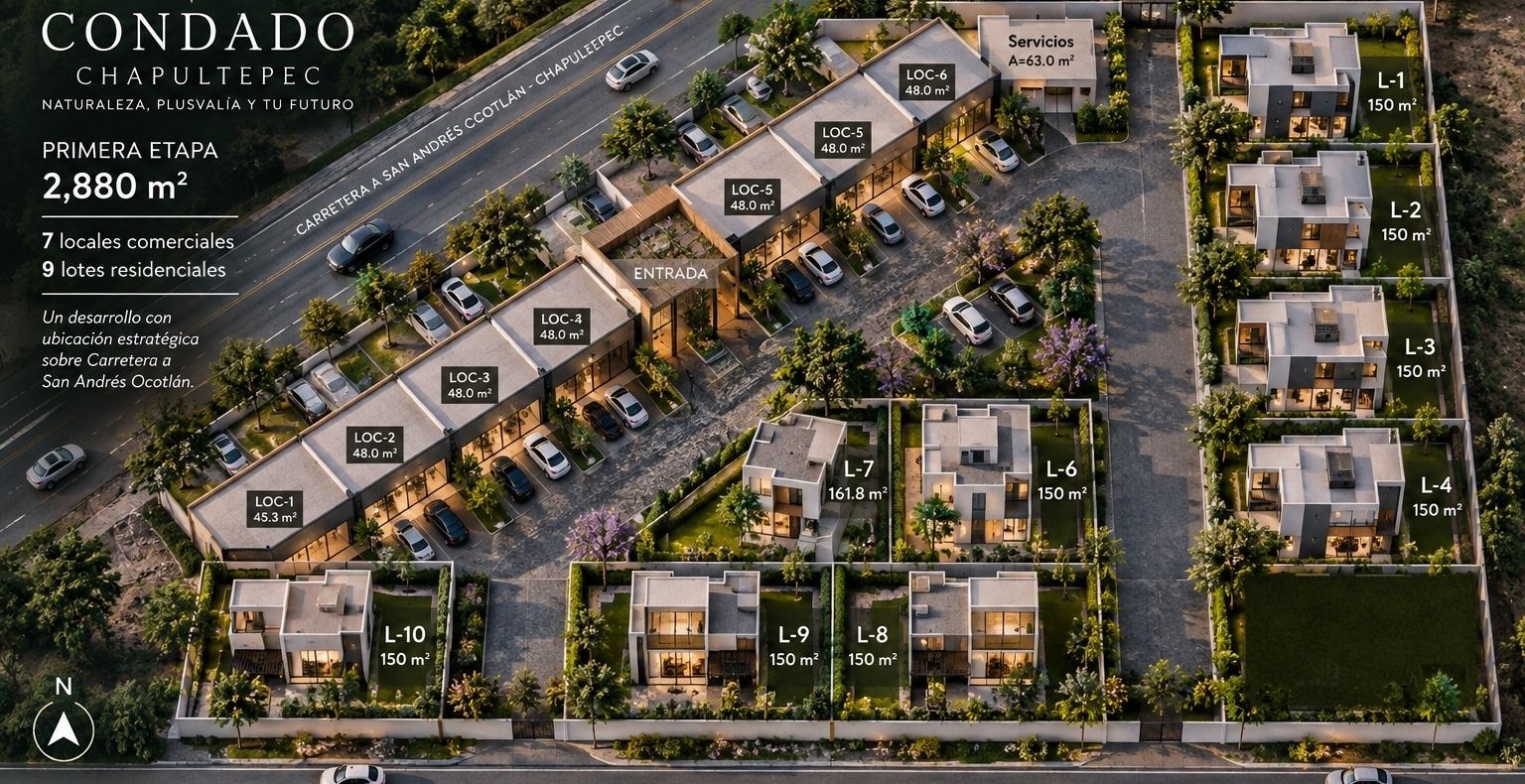 Render aéreo de la primera etapa de Condado Chapultepec